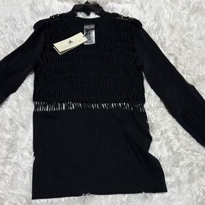 Stella McCartney x Adidas Black Fringe wrap long sleeve Knit Top